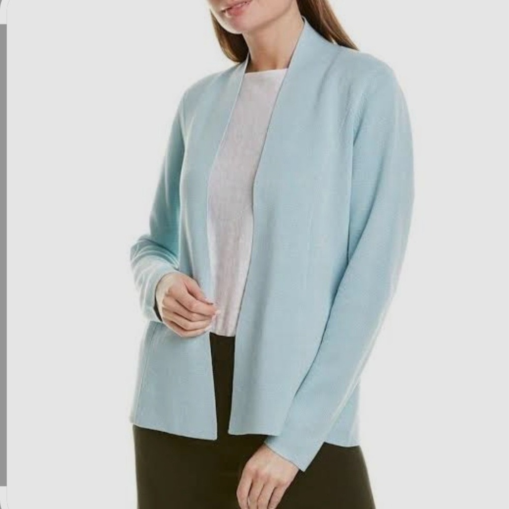 Eileen Fisher Woman Light Blue Silk Organic Cotton Open Front Cardigan 3X